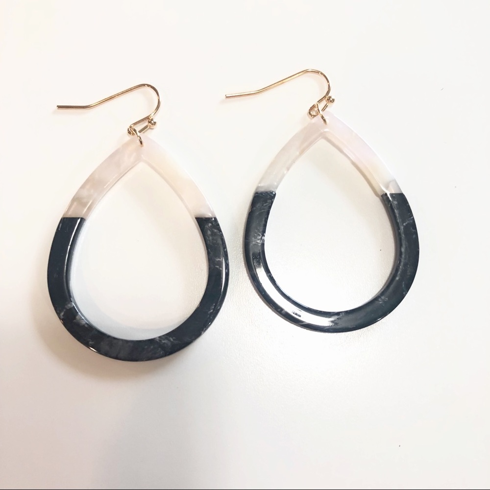 Grey and White Acrylic Teardrop Earrings